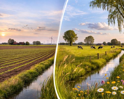 Acker und Wiesenland mit Bachlauf in Huisberden o