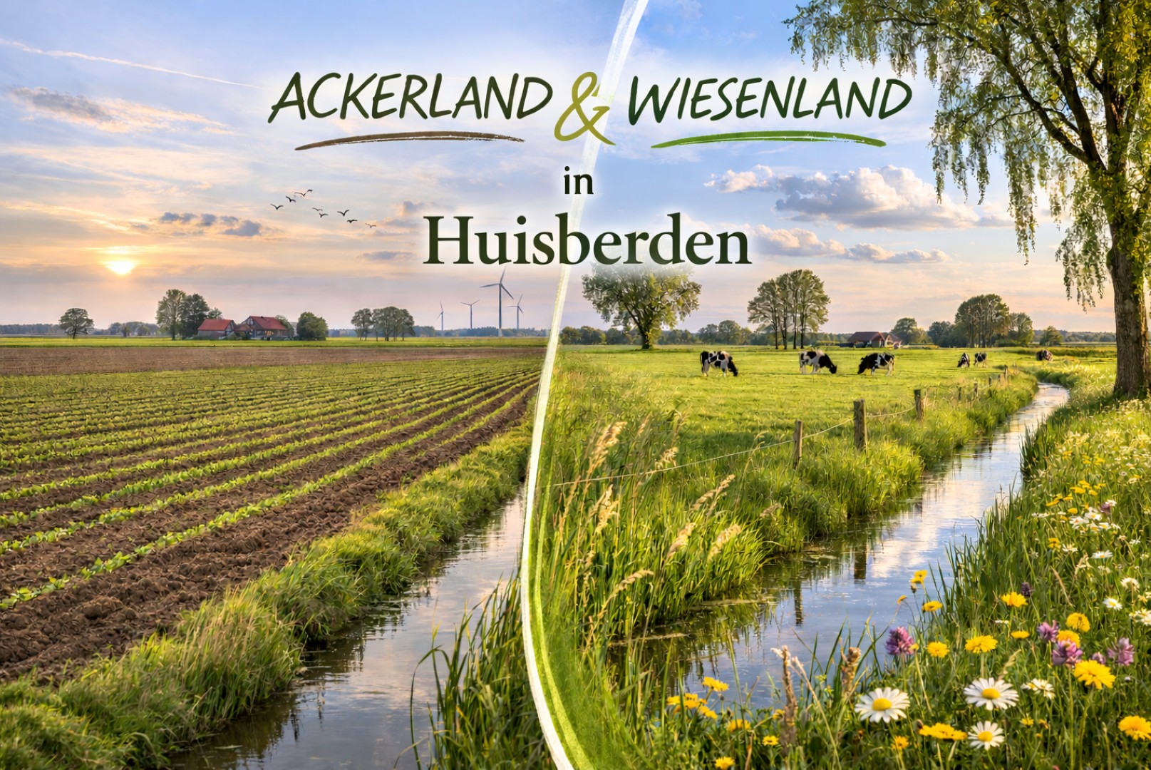 Acker und Wiesenland mit Bachlauf in Huisberden